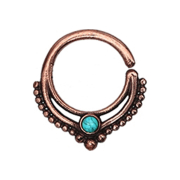 Micro piercing ring rose gold ball rim with turquoise stone