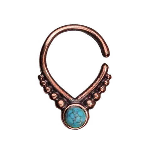Micro Piercing Ring rosegold spitzig Kugelrand mit Türkis Stein