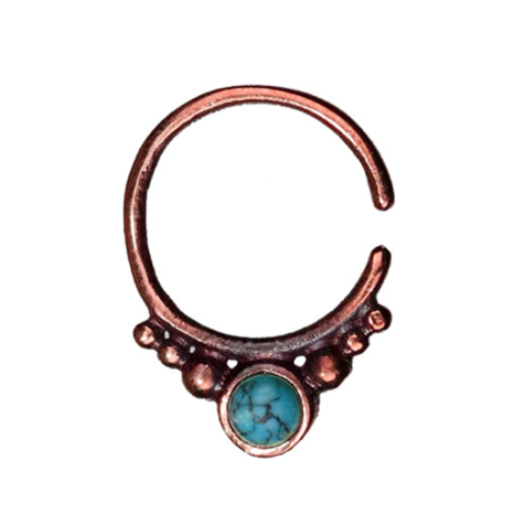Micro piercing anneau or rose rond bord de la boule avec pierre turquoise