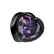 Flared plug heart black with large multicolor crystal
