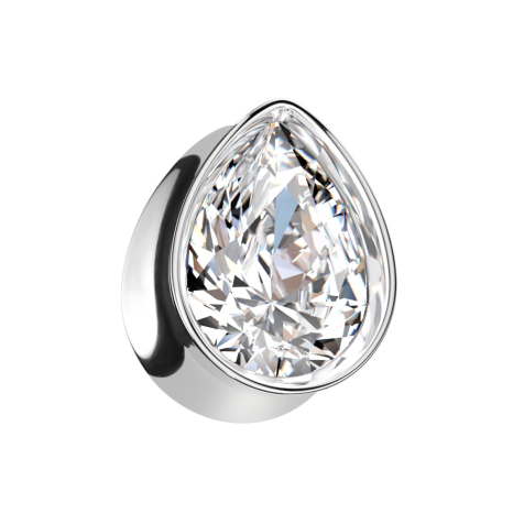 Flared Plug Tropfen silber mit grossem Kristall silber