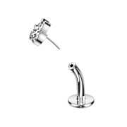 Threadless labret bar banana silver fan silver with four crystals silver