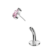 Threadless Labret-Stab Banane silber Fächer silber mit vier Kristallen pink