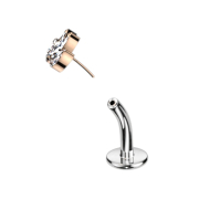Threadless Labret Bar Banana Silver Fan Rose Gold with Four Silver Crystals