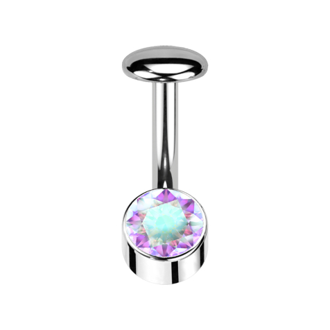 Threadless Labret Bar Banana Silver Cylinder Silver Crystal Multicolor