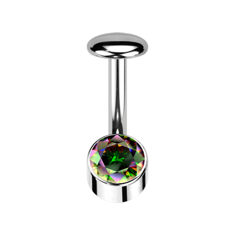Barretta labret senza filetto banana argento cilindro argento cristallo scuro multicolore