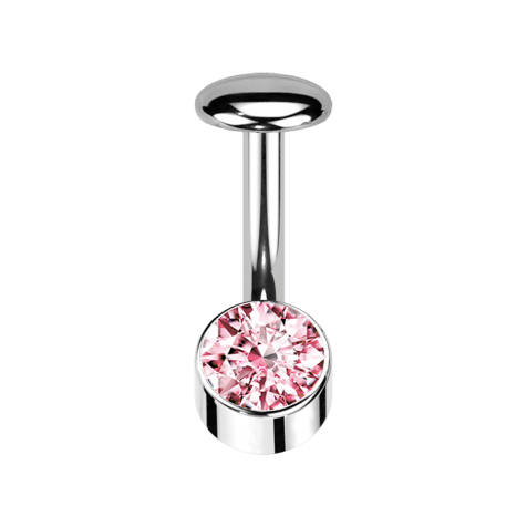 Threadless Labret-Stab Banane silber Zylinder silber Kristall pink