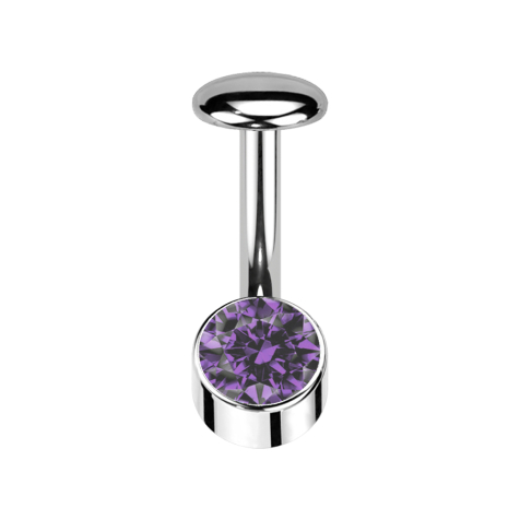 Barra labret senza filettatura banana argento cilindro argento cristallo viola