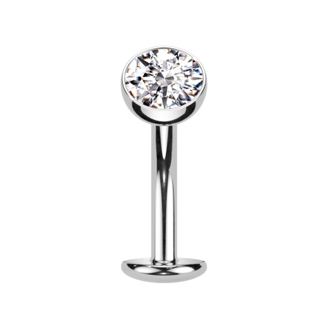 Threadless labret bar banana silver ball crystal silver