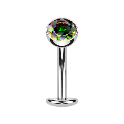 Barra labret senza filettatura banana argento sfera cristallo scuro multicolore