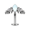Tige labret sans filetage Banane argent Ovale opale blanche et deux cristaux argent