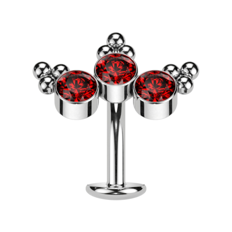 Tige labret sans filetage Banane argentée Boules triangulaires Trois cristaux rouges