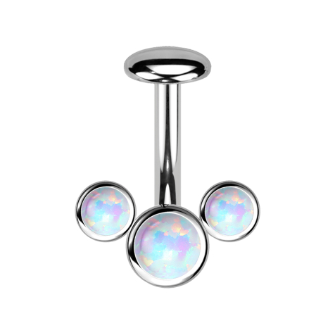 Threadless labret rod banana silver front three opals white