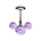 Threadless labret bar banana silver front three opals purple