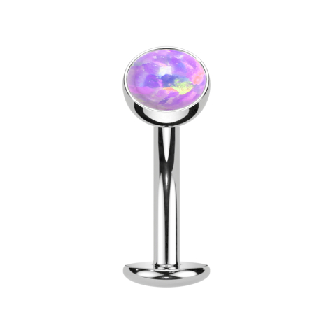 Threadless Labret Bar Banana Silver Hemisphere Opal Violet