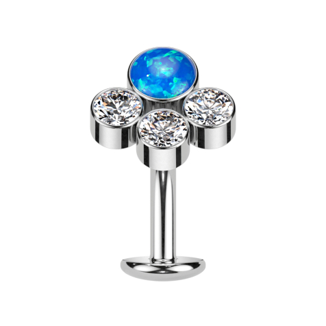 Barra labiale senza filettatura banana argento opale blu tre cristalli argento