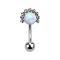 Micro threadless banana silver with ball and front ball half flower opal white