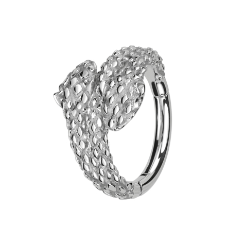 Micro segment ring hinged silver double snake head