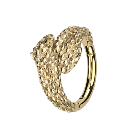 Micro segment ring hinged gold-plated double snake head