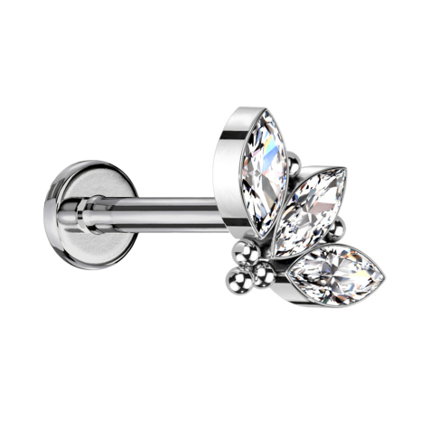 Micro Labret filetage intérieur argent cinq boules trois cristaux ovales