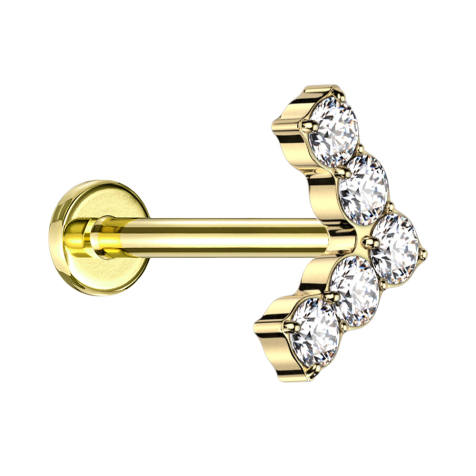 Micro threadless labret gold-plated angle with silver crystals