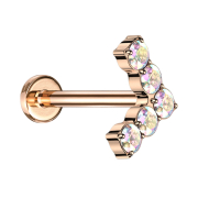 Micro Threadless Labret rose gold angle with multicolor...