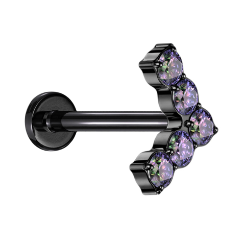 Micro Labret senza filettatura nero angolato con cristalli multicolori scuri