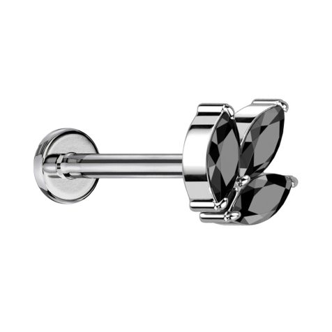 Micro threadless labret silver three oval crystals black