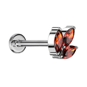 Micro Threadless Labret silber drei Oval Kristalle rot