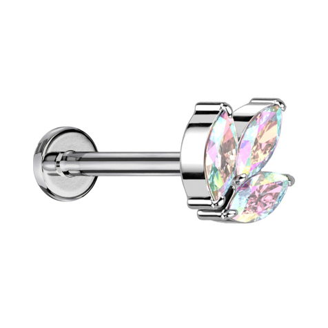 Micro Threadless Labret silber drei Oval Kristalle multicolor