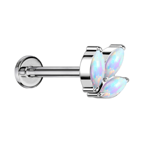 Micro Threadless Labret Silver Three Oval Opals White