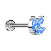 Micro Threadless Labret silver three oval opals blue