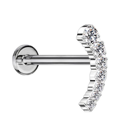 Micro Threadless Labret silber gebogen sieben absteigende Kristalle silber
