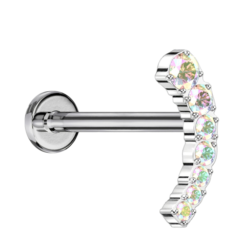 Micro Threadless Labret silber gebogen sieben absteigende Kristalle multicolor