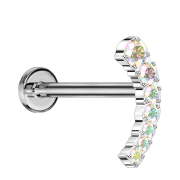Micro Threadless Labret argento ricurvo sette cristalli...