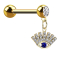 Micro Barbell doré à lor fin avec boule et cristal argenté pendentif œil chanceux