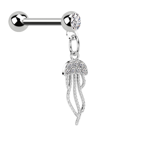 Micro Barbell silber mit Kugel und Kugel Kristall silber Anhänger Qualle