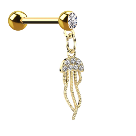 Micro bilanciere placcato oro con sfera e cristallo pendente medusa in argento