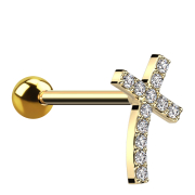 Micro barbell gold-plated with ball curved cross with...