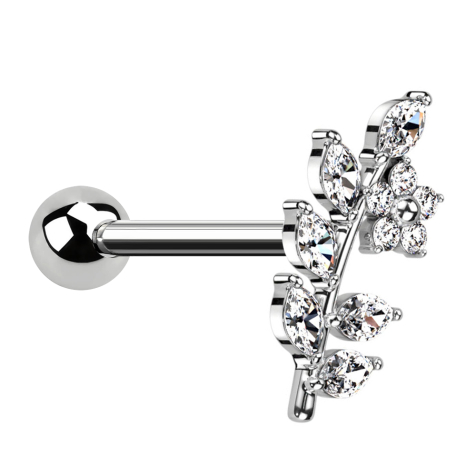 Micro Barbell silber mit Kugel Rebe mit Blume Kristalle silber