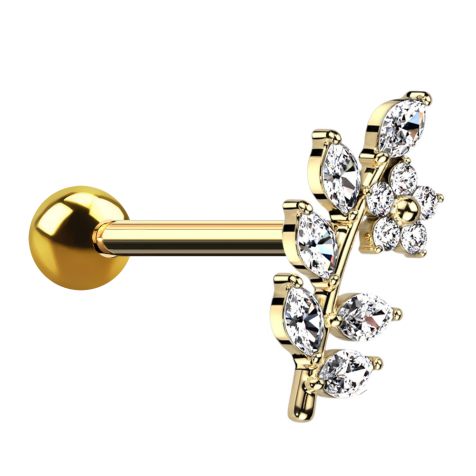 Micro barbell gold-plated with ball vine with flower crystals silver