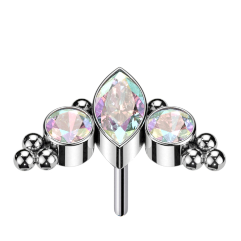 Cristal ovale multicolore sans filetage et deux cristaux multicolores