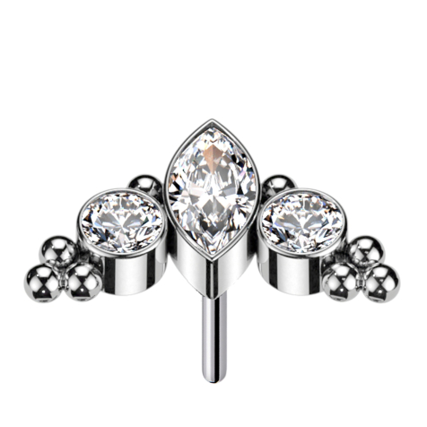 Threadless Ovaler Kristall silber und zwei Kristalle silber