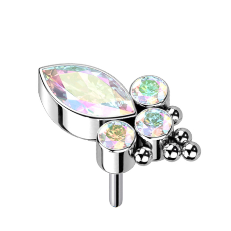 Oval multicolor crystal and three multicolor crystals