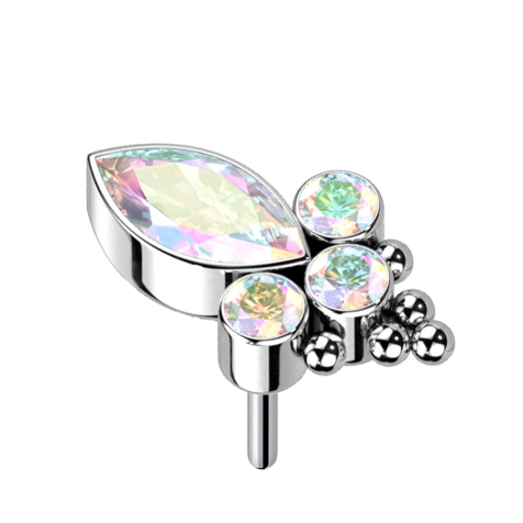 Ovaler Kristall multicolor und drei Kristalle multicolor