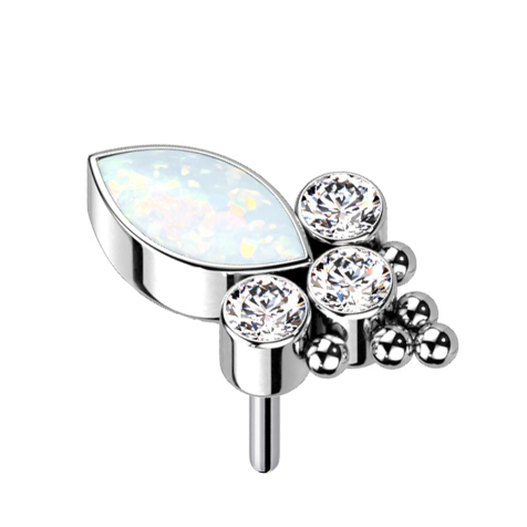 Oval white opal and three silver crystals