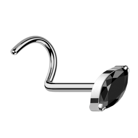 Nasenstecker gebogen silber mit Oval Kristall schwarz