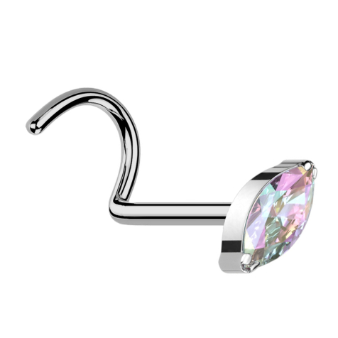 Nose stud curved silver with oval crystal multicolor