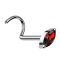 Curved silver nose stud with oval red crystal