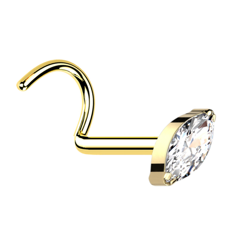 Clou doreille courbé plaqué or avec cristal ovale argenté